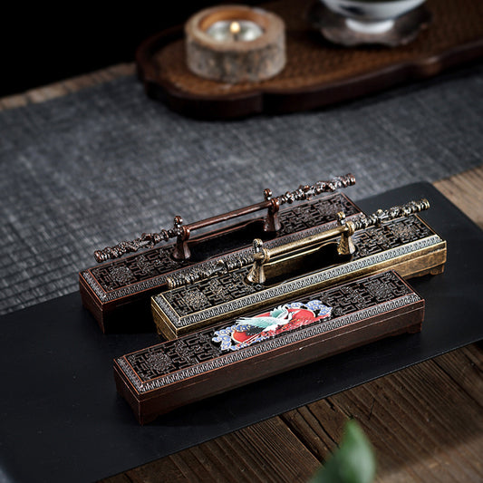 Chinese Traditional Golden Cudgel Crane Style Metal Incense Box