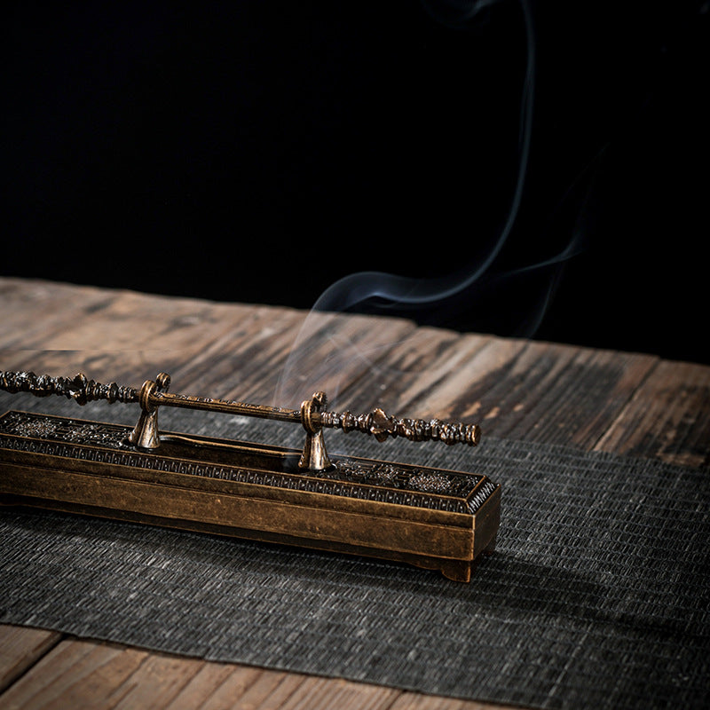 Chinese Traditional Golden Cudgel Crane Style Metal Incense Box