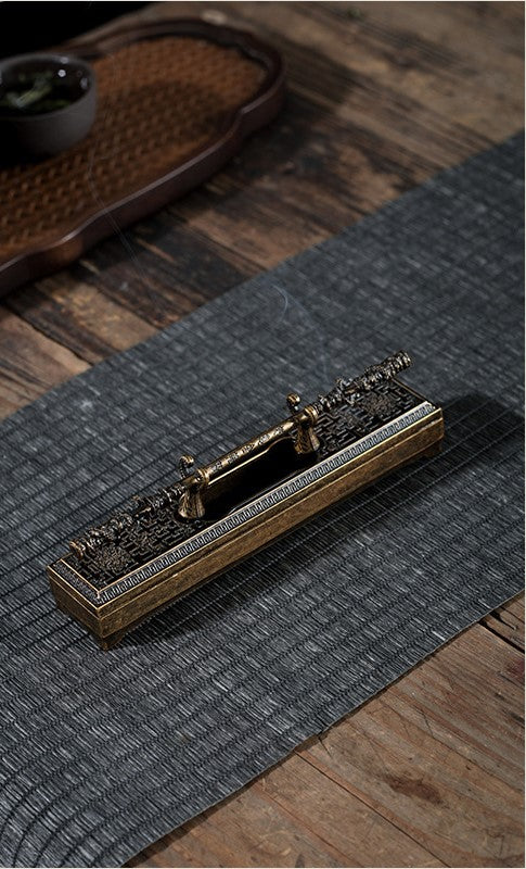 Chinese Traditional Golden Cudgel Crane Style Metal Incense Box