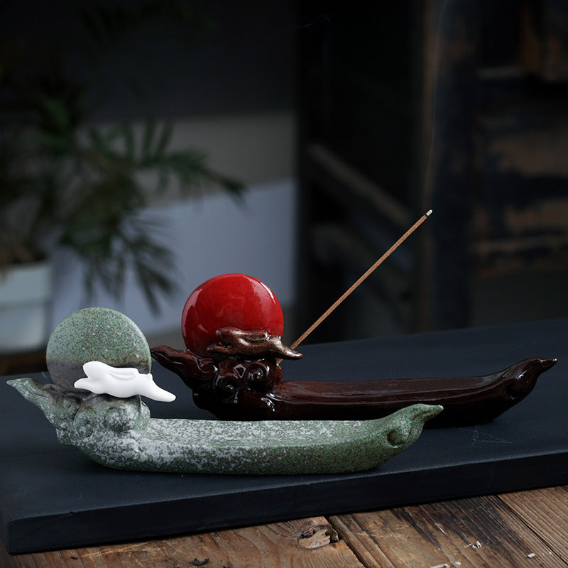 Traditional Chinese "Jade Rabbit of the Moon" Style Ceramic Incense Holder
