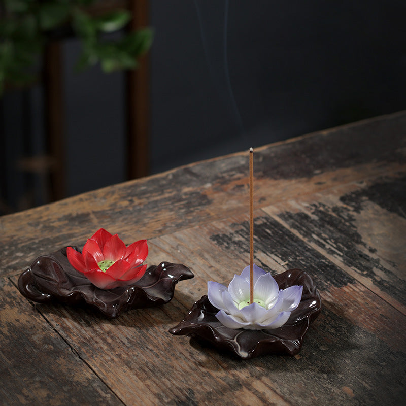 Chinese Classical Zen Lotus Ceramic Ornament Incense Holder