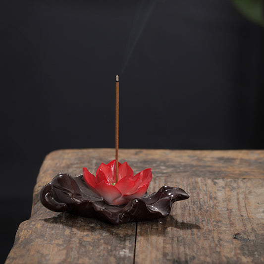 Chinese Classical Zen Lotus Ceramic Ornament Incense Holder