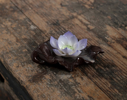 Chinese Classical Zen Lotus Ceramic Ornament Incense Holder
