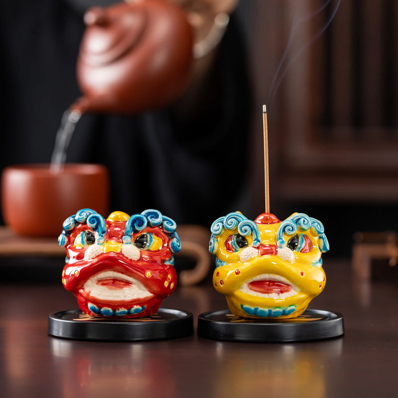 Chinese Traditional Lion Dance Style Ceramic Incense Holder