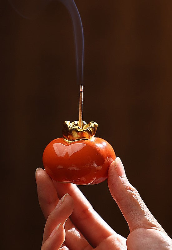 Chinese Persimmon Ruyi Style Ceramic Incense Holder