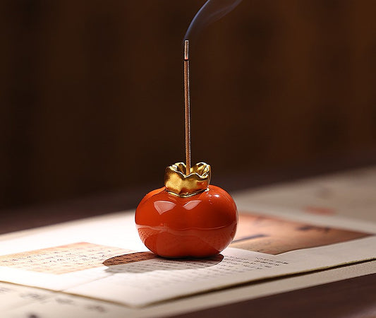 Chinese Persimmon Ruyi Style Ceramic Incense Holder