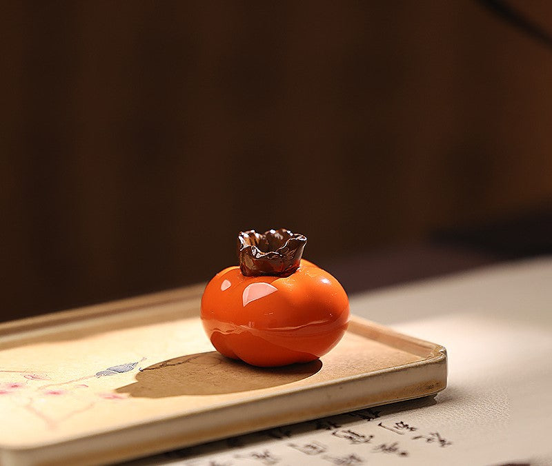 Chinese Persimmon Ruyi Style Ceramic Incense Holder