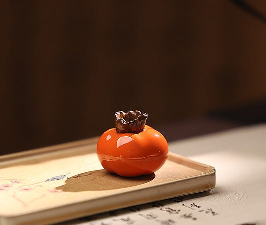 Chinese Persimmon Ruyi Style Ceramic Incense Holder