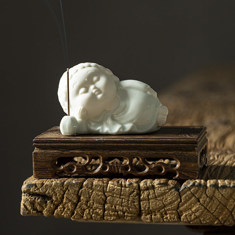 Chinese Zen Small Buddha Style Ceramic Incense Holder