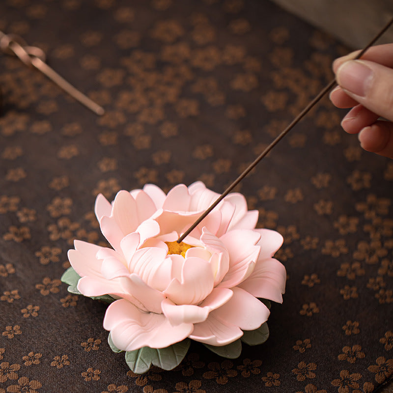 Handmade Ceramic Peony Flower Incense Holder