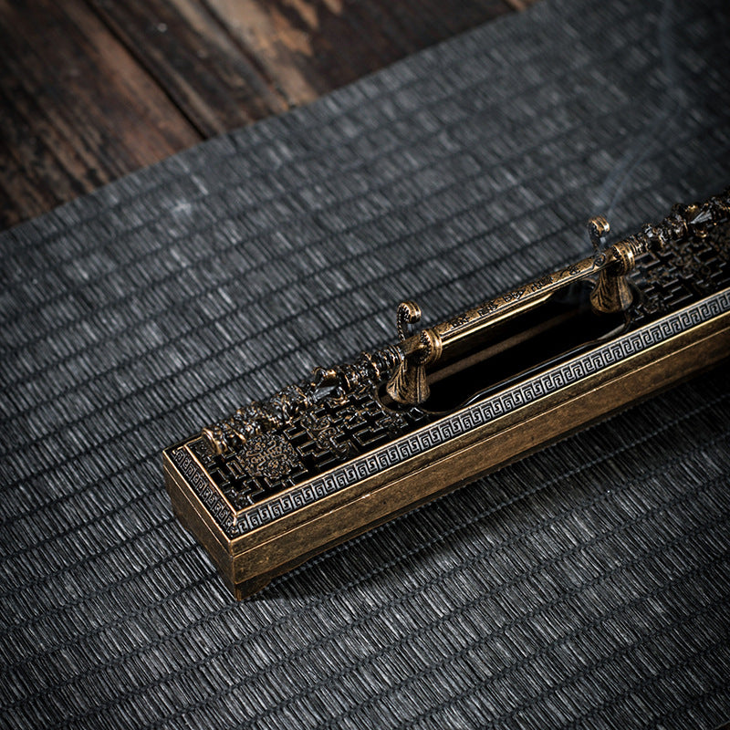 Chinese Traditional Golden Cudgel Crane Style Metal Incense Box