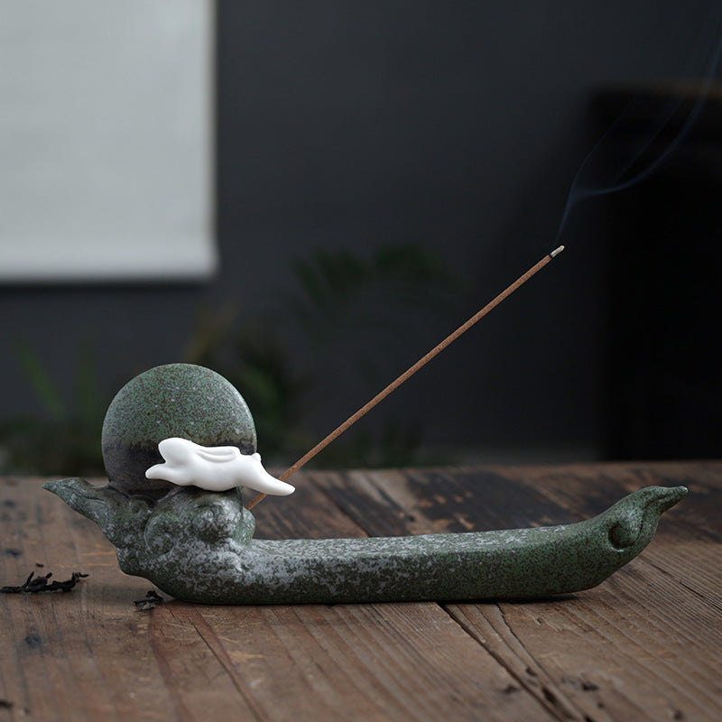 Traditional Chinese "Jade Rabbit of the Moon" Style Ceramic Incense Holder