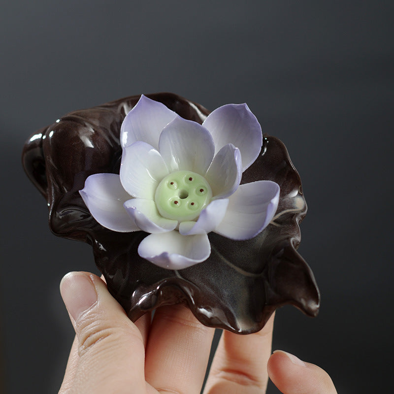 Chinese Classical Zen Lotus Ceramic Ornament Incense Holder