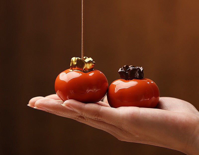Chinese Persimmon Ruyi Style Ceramic Incense Holder